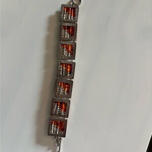 Silver and Orange Beaded Bracelet